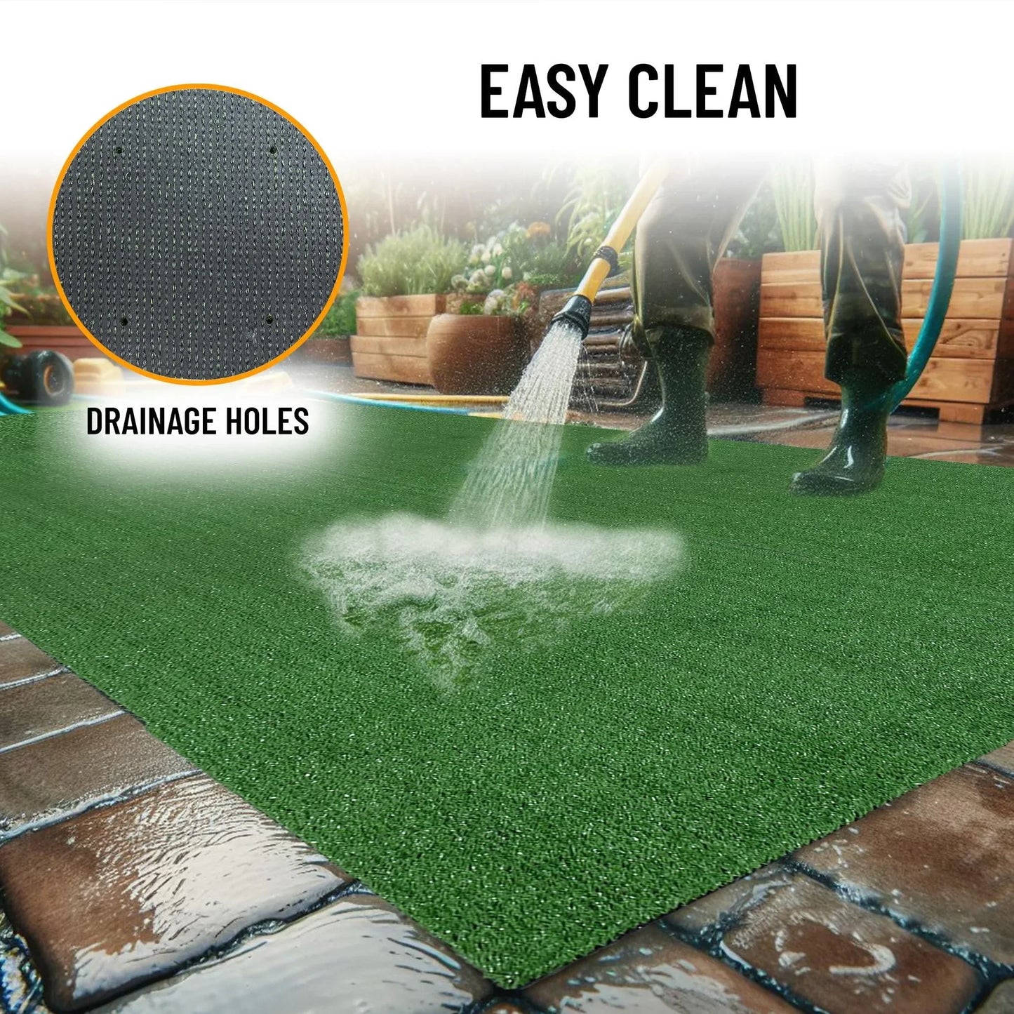Sweet Home Stores Waterproof 3x15 Indoor/Outdoor Artificial Grass Rug for Patio Pet Deck, 2'7" x 15', Green
