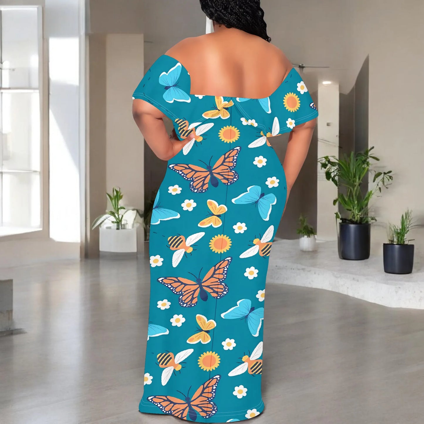 Women's Fashion 2025 Spring/Summer New Customized Casual Loose Swing Collar Printed Butterfly Beach Dress