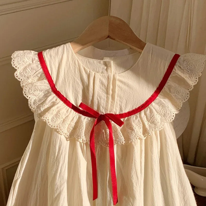 Summer Girl Dress New Fashion Versatile Summer Dress Exquisite Sweet Lace Girl Clothes Simple Ruffled Princess Skirt Ropa Niña