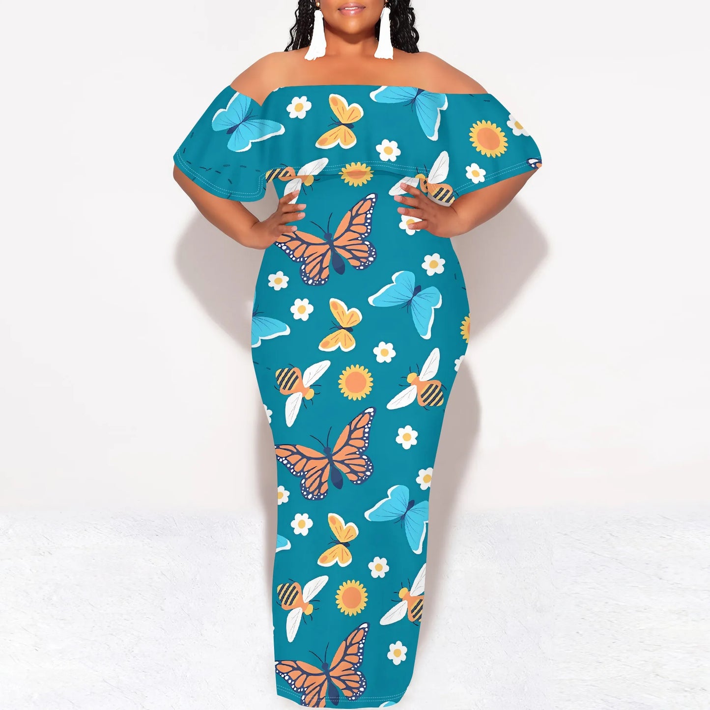 Women's Fashion 2025 Spring/Summer New Customized Casual Loose Swing Collar Printed Butterfly Beach Dress