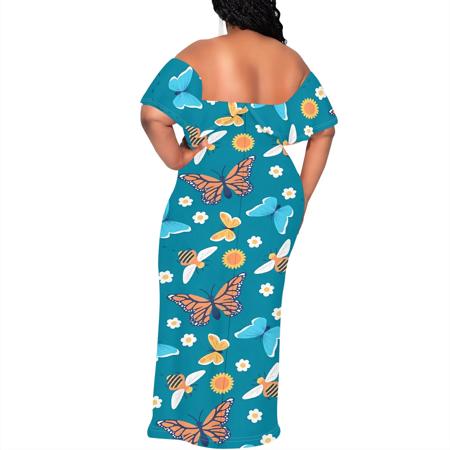 Women's Fashion 2025 Spring/Summer New Customized Casual Loose Swing Collar Printed Butterfly Beach Dress