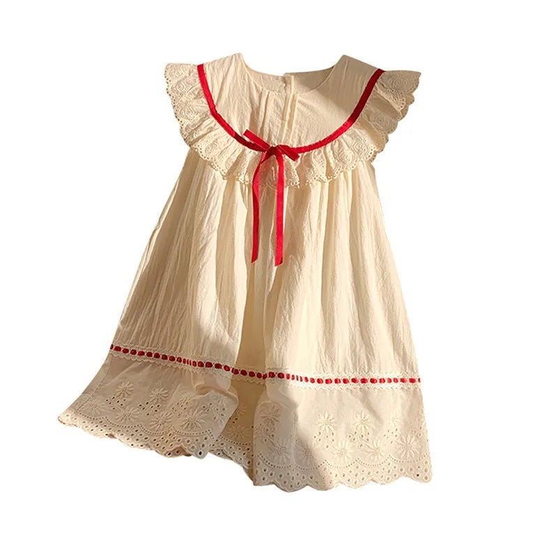 Summer Girl Dress New Fashion Versatile Summer Dress Exquisite Sweet Lace Girl Clothes Simple Ruffled Princess Skirt Ropa Niña