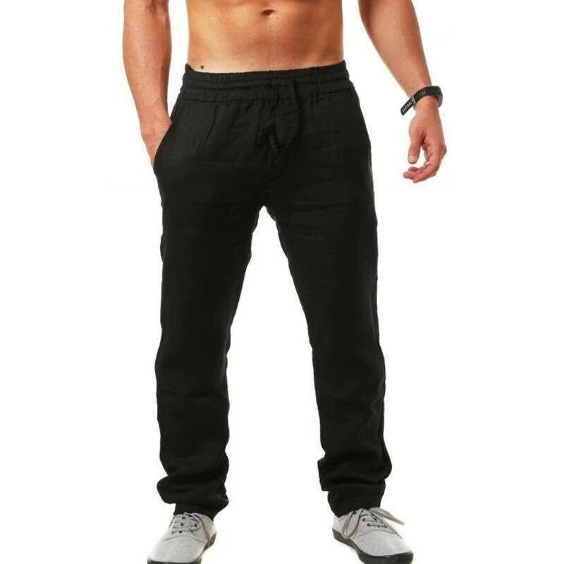 Vintage Men Pleated Cotton Linen Casual Pants Drawstring Side Zip Elastic Waist Comfort Breathable Beach Trousers Straight Pants