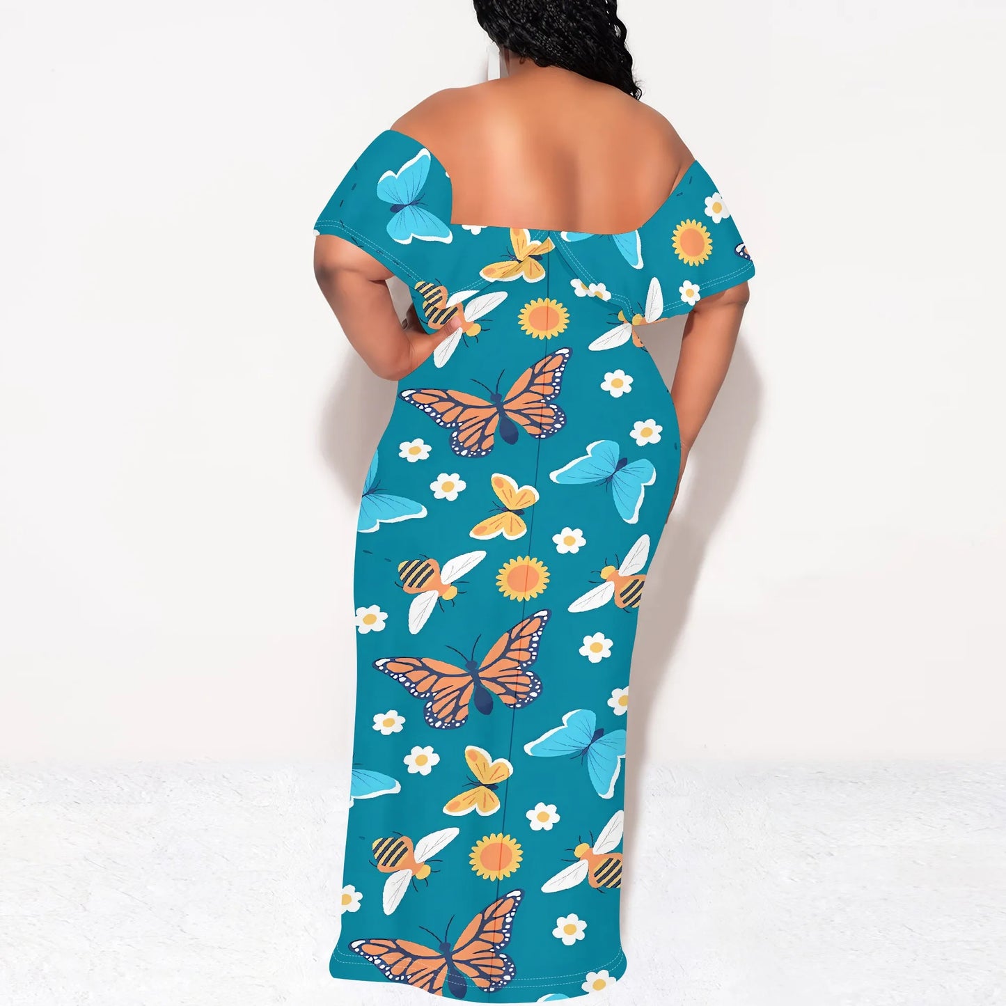 Women's Fashion 2025 Spring/Summer New Customized Casual Loose Swing Collar Printed Butterfly Beach Dress
