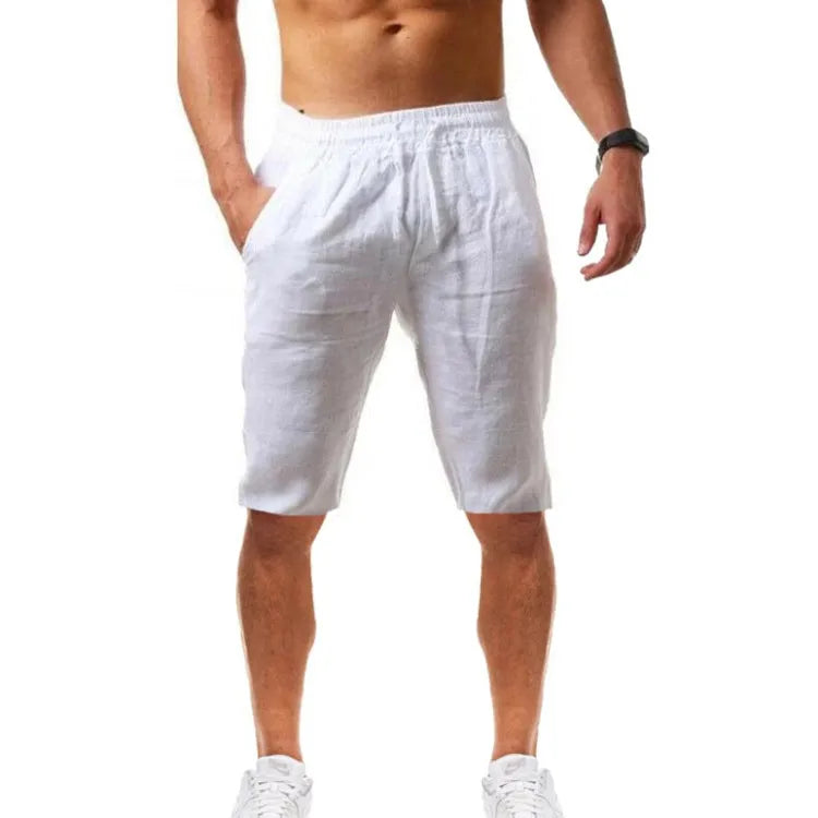 Vintage Men Pleated Cotton Linen Casual Pants Drawstring Side Zip Elastic Waist Comfort Breathable Beach Trousers Straight Pants