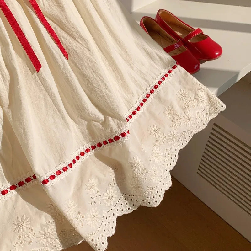 Summer Girl Dress New Fashion Versatile Summer Dress Exquisite Sweet Lace Girl Clothes Simple Ruffled Princess Skirt Ropa Niña