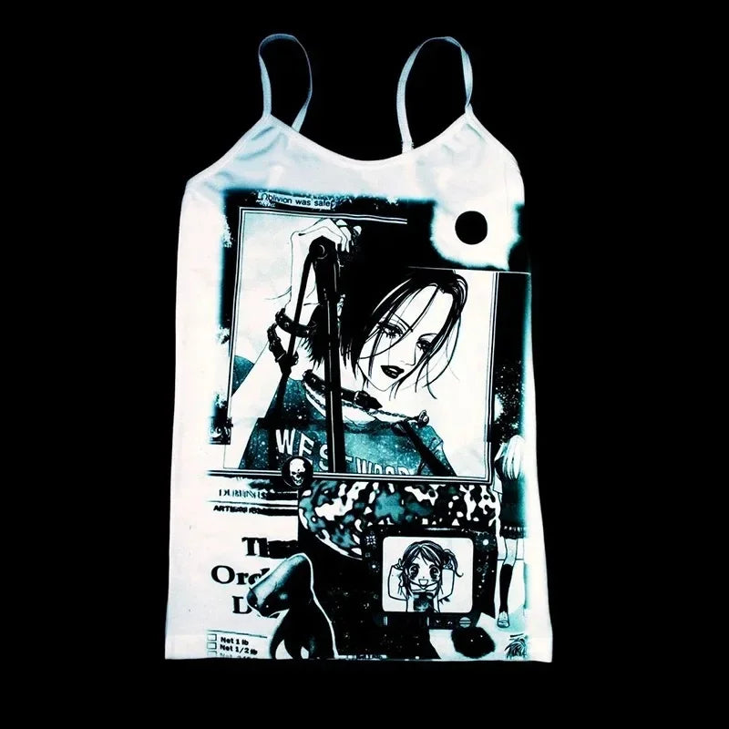 Summer women's clothing exposed navel women's summer Harajuku cute printed vest, anime camisole vest Y2k clothes, outdoor street
