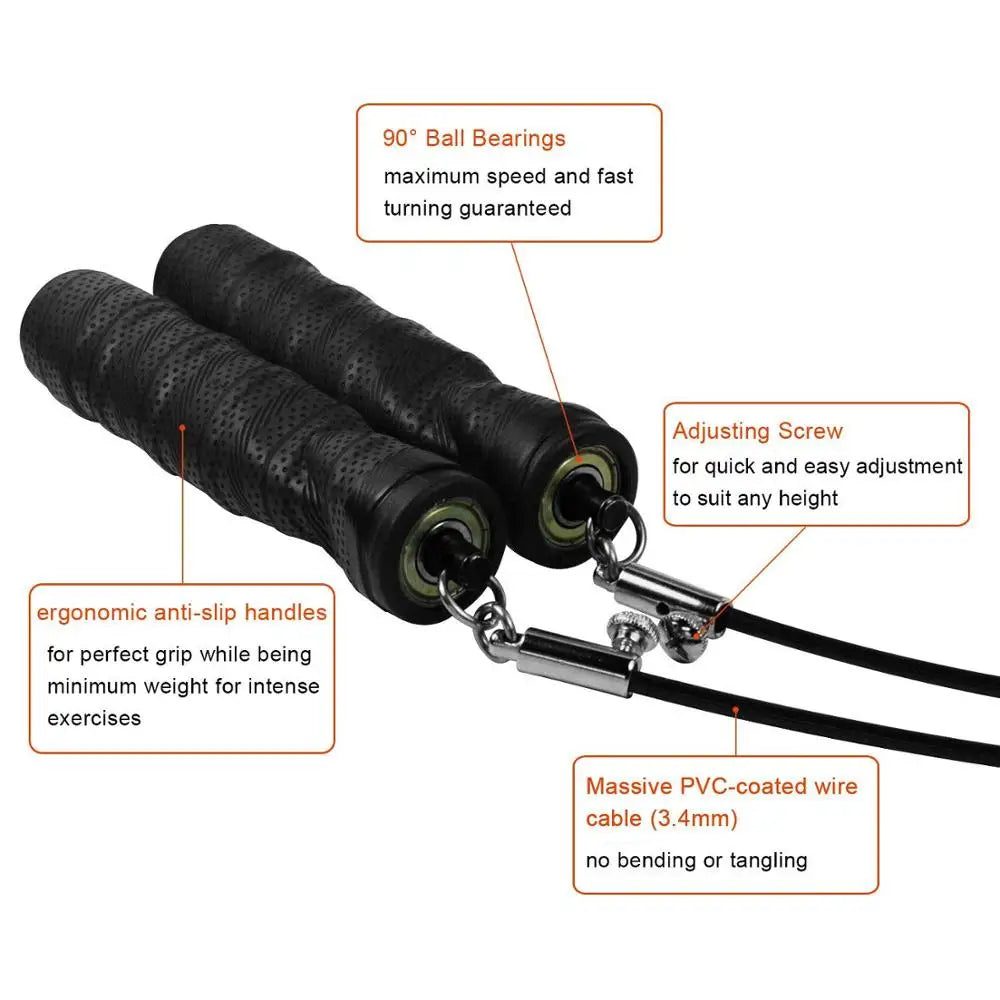 Steel Wire Heavy Jump Rope Speed Fitness Rope Solid PVC Rubber Coating Bearing High Speed Cable