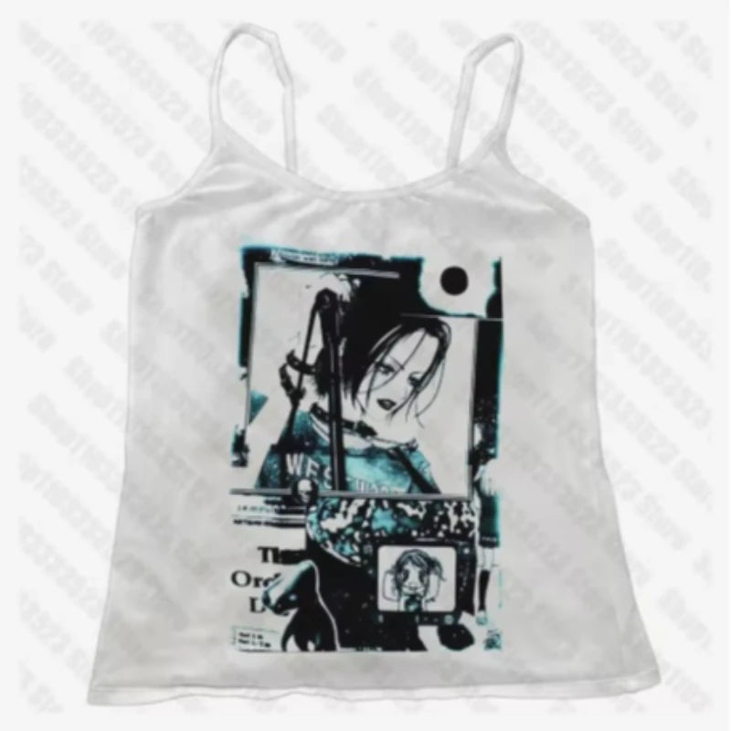 Summer women's clothing exposed navel women's summer Harajuku cute printed vest, anime camisole vest Y2k clothes, outdoor street