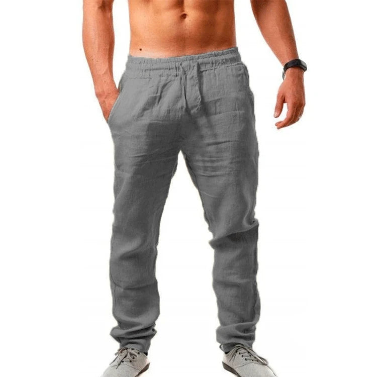 Vintage Men Pleated Cotton Linen Casual Pants Drawstring Side Zip Elastic Waist Comfort Breathable Beach Trousers Straight Pants