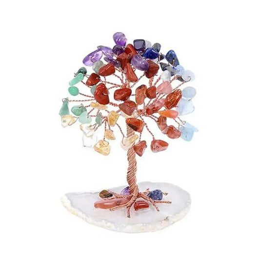 Crystal Money Tree Copper Wire Wrapped W/ Agate Slice Base Fluorite Gemstones Feng Shui Super Mini Trees Home Decor