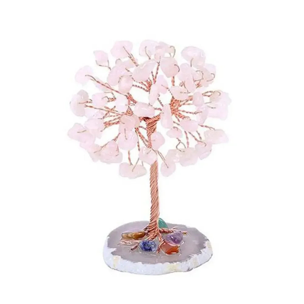 Crystal Money Tree Copper Wire Wrapped W/ Agate Slice Base Fluorite Gemstones Feng Shui Super Mini Trees Home Decor
