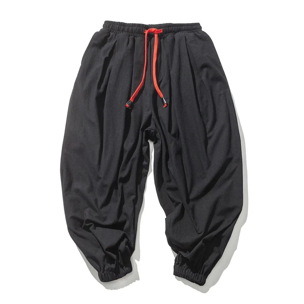 Men's Cotton and Linen Harem Pants Casual Loose Oversize Beach Pants Chinese Style Wide Leg Trousers Joggers Men Summer