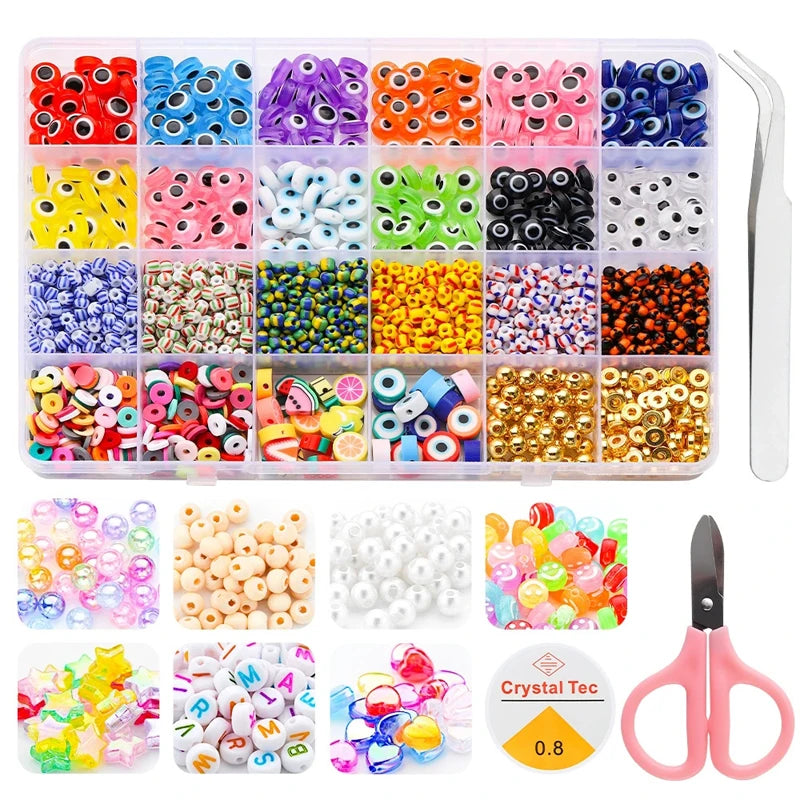 1930Pcs Colorful Style Resin Evil Eye Beads Bracelet Making Kit Clay and Letter Beads for Jewelry Making DIY Accessories Crafts