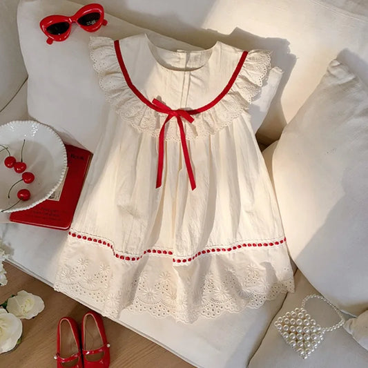 Summer Girl Dress New Fashion Versatile Summer Dress Exquisite Sweet Lace Girl Clothes Simple Ruffled Princess Skirt Ropa Niña