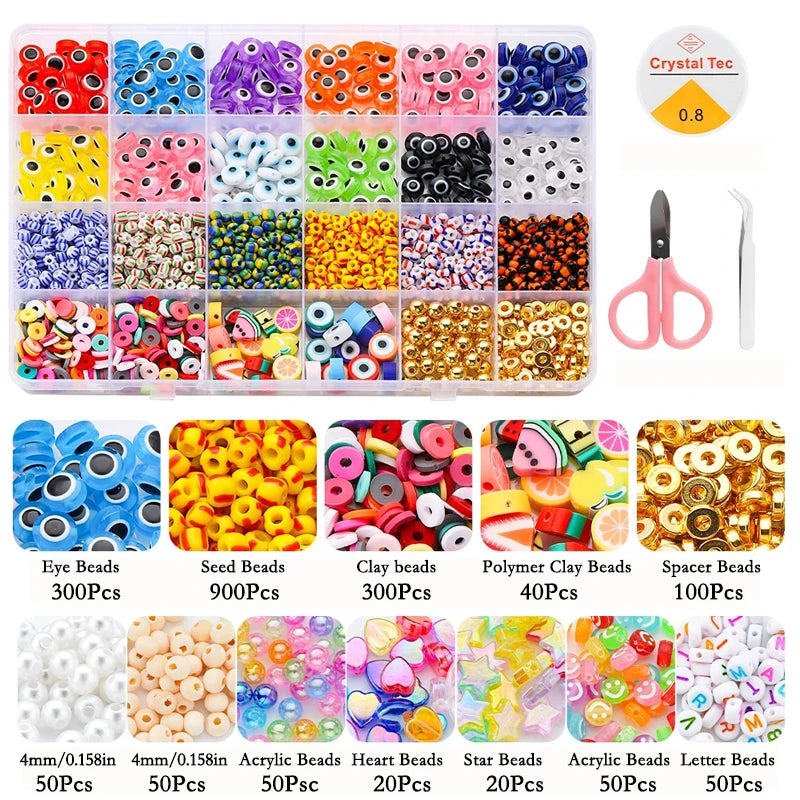1930Pcs Colorful Style Resin Evil Eye Beads Bracelet Making Kit Clay and Letter Beads for Jewelry Making DIY Accessories Crafts