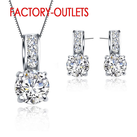 Genuine 925 Sterling Silver Bridal Jewelry Set Classic 4 Claws Crystal  Ring Crystal Pendant  Women Girls Engagement Anniversary