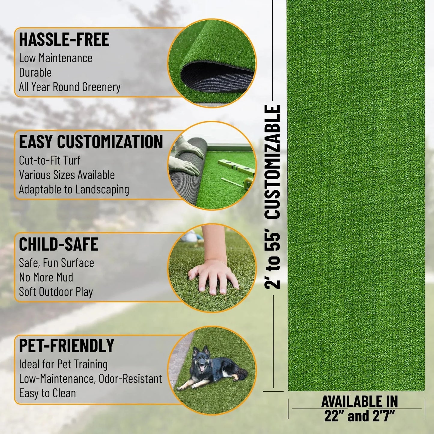 Sweet Home Stores Waterproof 3x15 Indoor/Outdoor Artificial Grass Rug for Patio Pet Deck, 2'7" x 15', Green