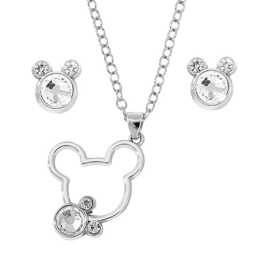 Disney Simple Shiny Zircon Minnie Pendant Necklaces Earrings for Women Girls Jewelry Set Collar Accessories Gift