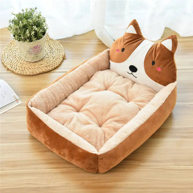 Cute Cartoon Pet Beds for Small Medium Dogs Winter Warm Puppy Cat Sofa Bed Washable Chihuahua Bulldog Kennel Mascotas Supplies