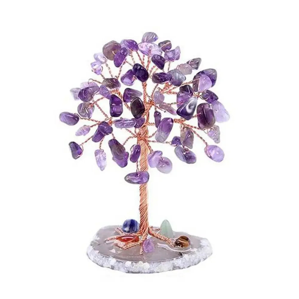 Crystal Money Tree Copper Wire Wrapped W/ Agate Slice Base Fluorite Gemstones Feng Shui Super Mini Trees Home Decor