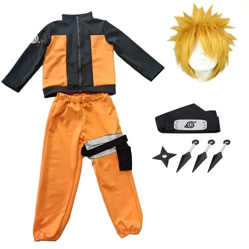 Hot Kids Uzumaki Akatsuki Cosplay Boys Girls Uzumaki Jacket Pants Headband Wig props Child Uniform Kunai Halloween Costume