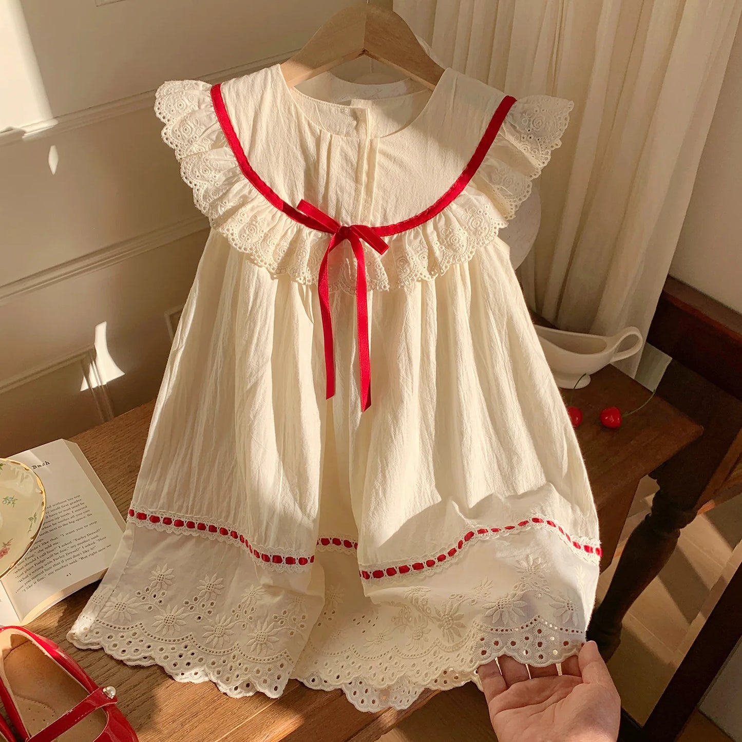 Summer Girl Dress New Fashion Versatile Summer Dress Exquisite Sweet Lace Girl Clothes Simple Ruffled Princess Skirt Ropa Niña