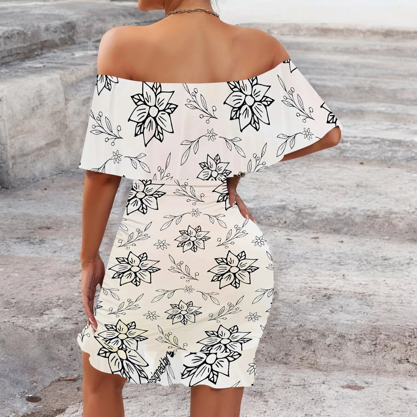 Women's 2025 Spring/Summer New Customized Casual Loose Swinging Collar Shoulder Printed Flower Strap Dress