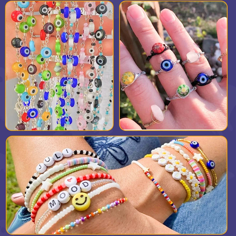 1930Pcs Colorful Style Resin Evil Eye Beads Bracelet Making Kit Clay and Letter Beads for Jewelry Making DIY Accessories Crafts