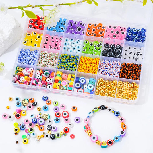 1930Pcs Colorful Style Resin Evil Eye Beads Bracelet Making Kit Clay and Letter Beads for Jewelry Making DIY Accessories Crafts