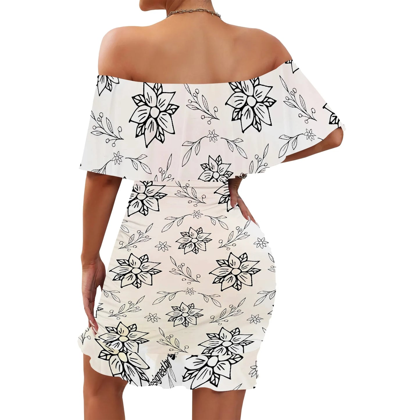 Women's 2025 Spring/Summer New Customized Casual Loose Swinging Collar Shoulder Printed Flower Strap Dress