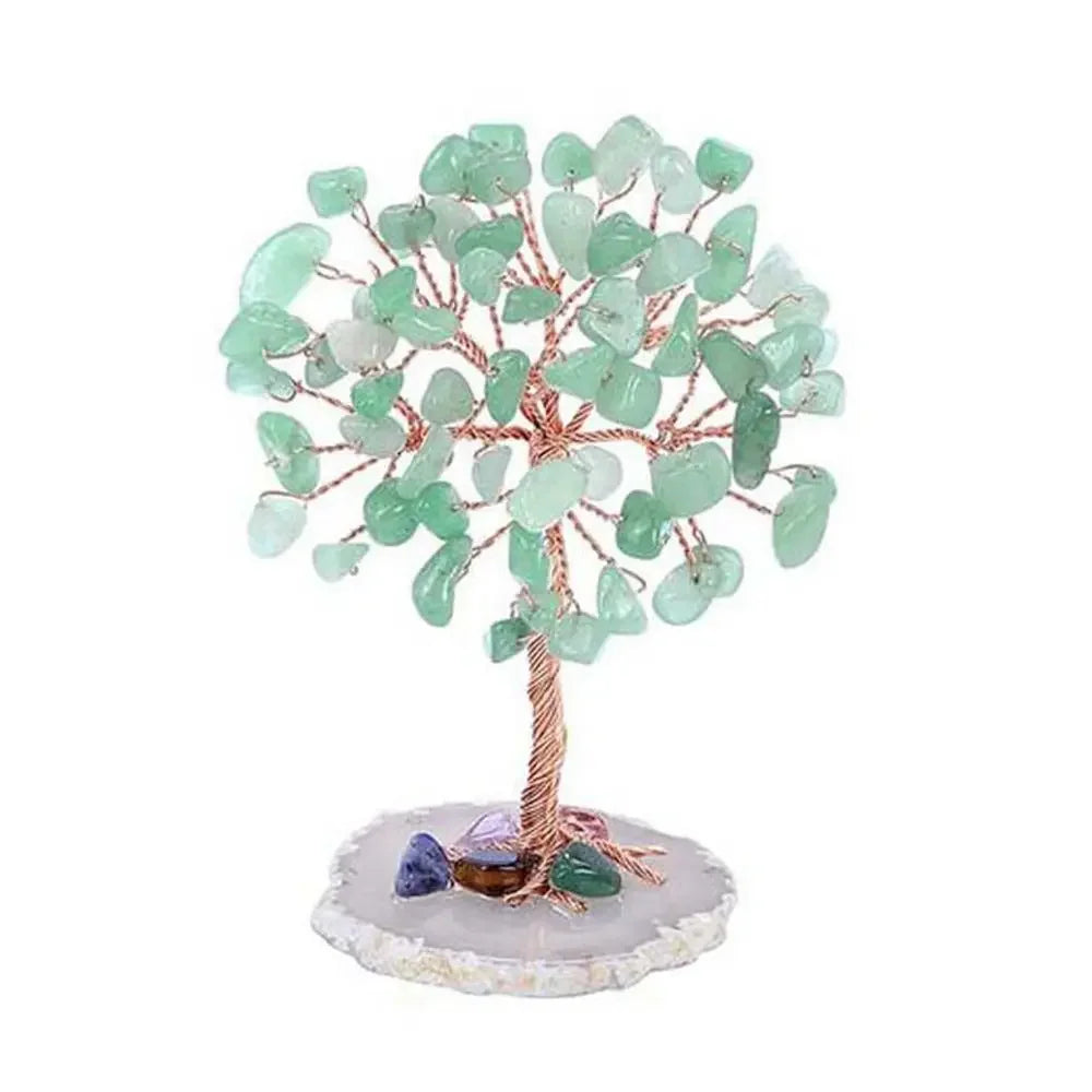Crystal Money Tree Copper Wire Wrapped W/ Agate Slice Base Fluorite Gemstones Feng Shui Super Mini Trees Home Decor