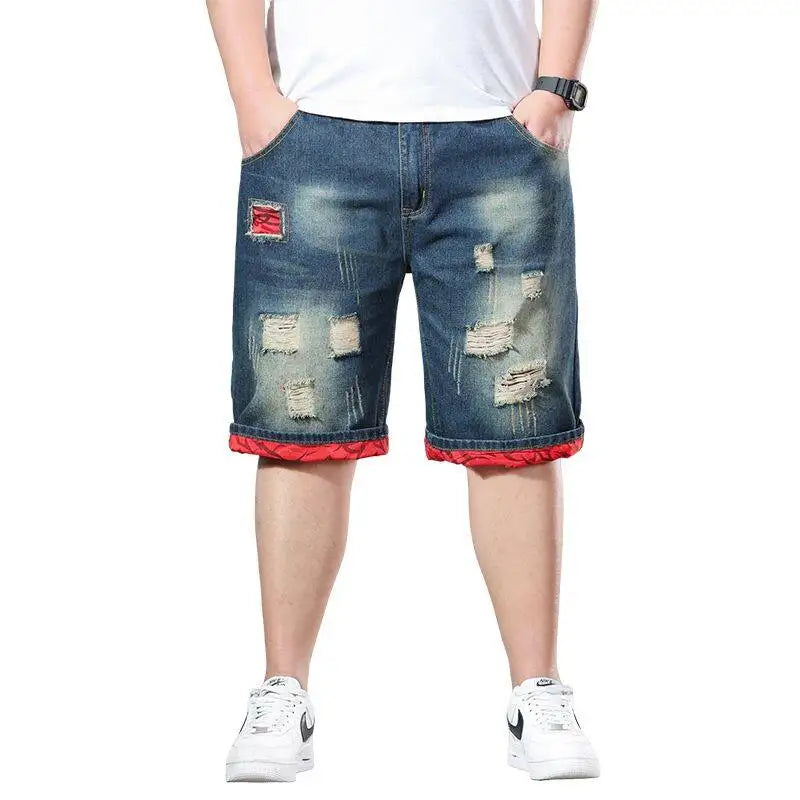 Blue Men's Denim Shorts Fashion Casual Jeans Short Pants with Pockets ripped and Scratch Decoration Asian Size 28-40 42 44 46 48