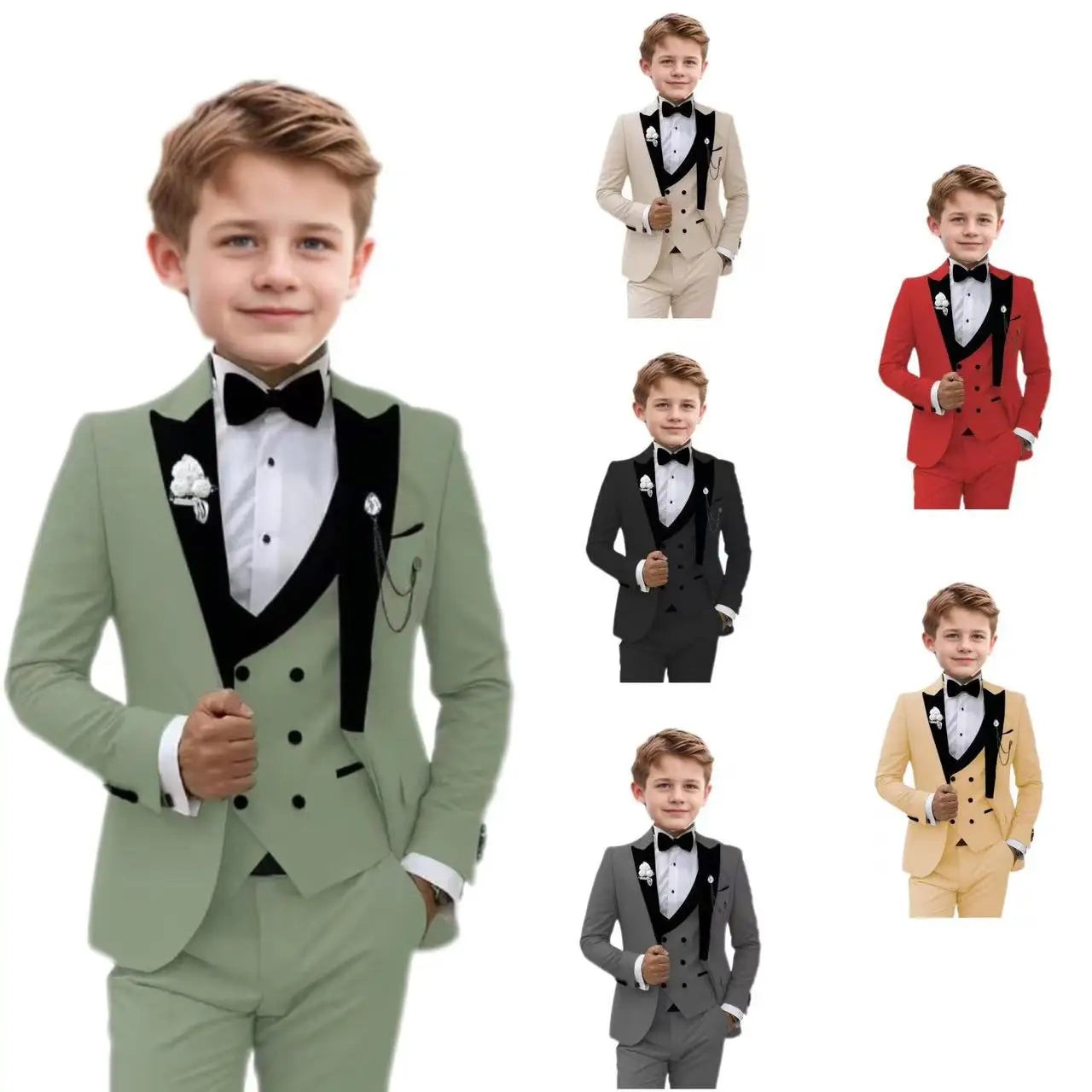 Handsome Boy Suit Three piece Set Suit Pants And Waistcoat Single Breasted Elegant Children Piano Performance Evening Dresses