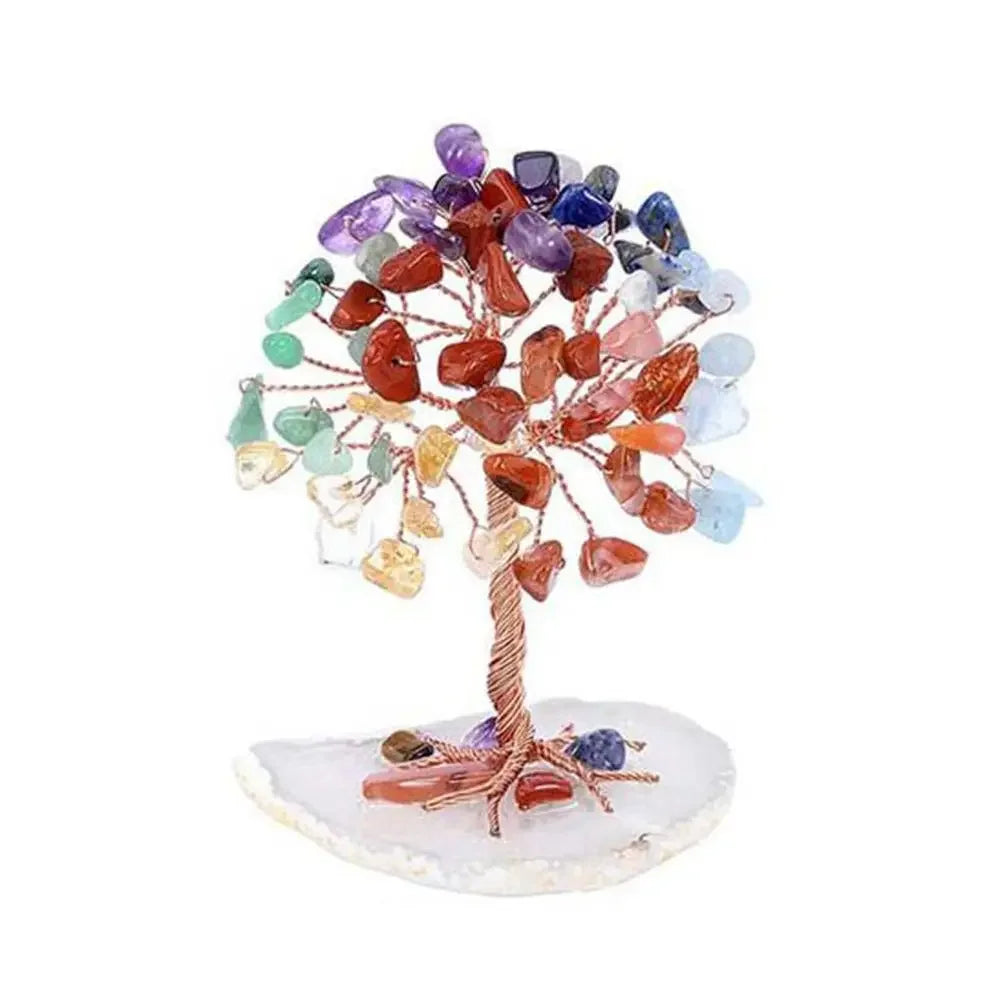 Crystal Money Tree Copper Wire Wrapped W/ Agate Slice Base Fluorite Gemstones Feng Shui Super Mini Trees Home Decor
