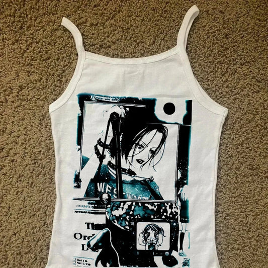 Summer women's clothing exposed navel women's summer Harajuku cute printed vest, anime camisole vest Y2k clothes, outdoor street