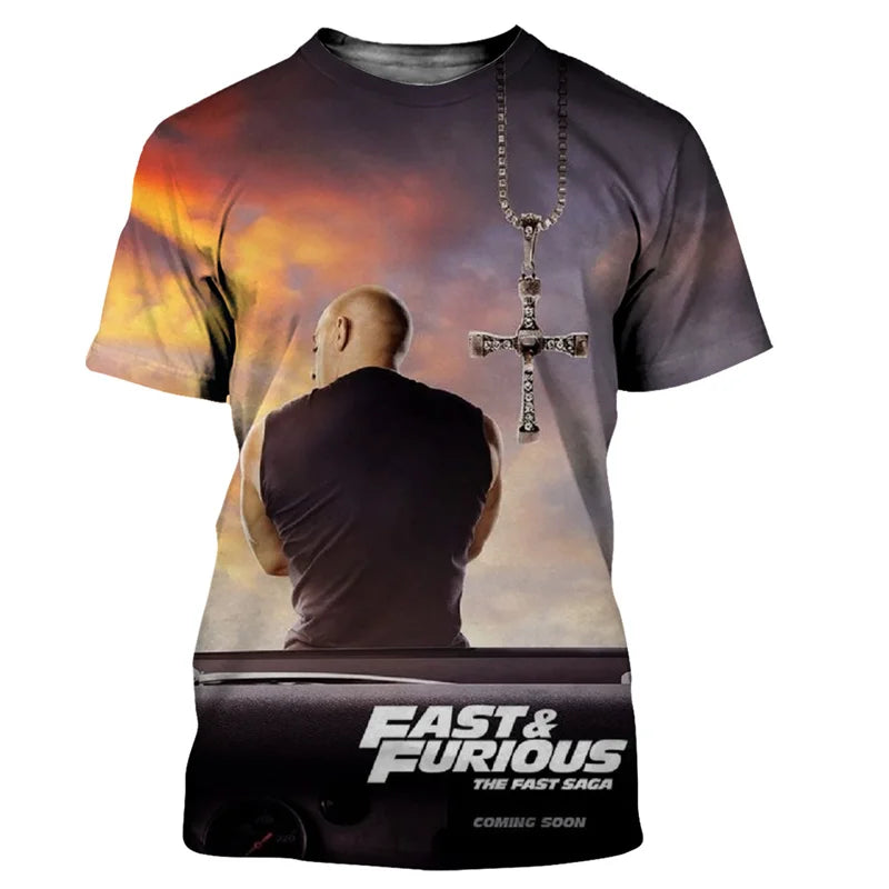 Camiseta con estampado 3D Fast And Furious para niños y niñas,ropa de calle Unisex,camiseta informal de moda