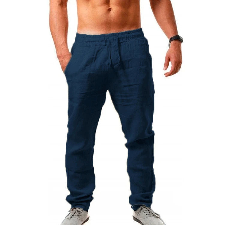 Vintage Men Pleated Cotton Linen Casual Pants Drawstring Side Zip Elastic Waist Comfort Breathable Beach Trousers Straight Pants